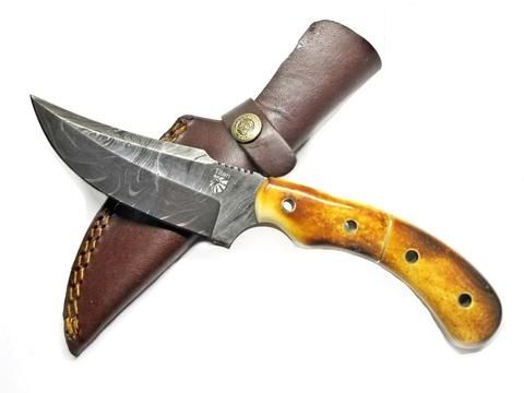 Titan Damascus Knife Burnt Bone Handle TD-173 8.4in - Titan International Knives