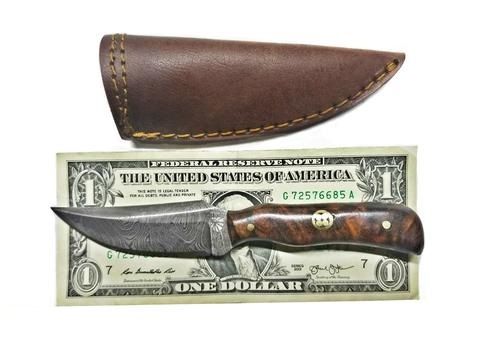 Titan Damascus Steel Fixed Blade Neck Knife Mini Old Timer Mini Sharp Finger Rosewood Grip 3.1in TD-178 - Titan International Knives