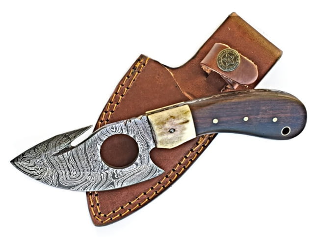 Titan Damascus Steel Hand Forged Gut Hook Skinning Knife 7.2in TD-006 TDK-6 - Titan International Knives