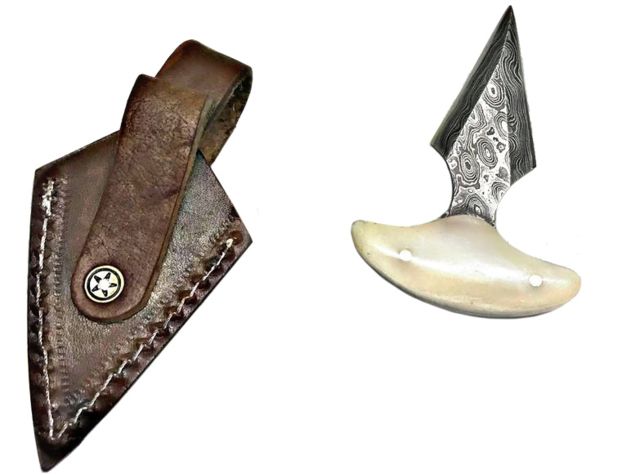 Titan International Knives Damascus EDC Blade / Push Dagger / Rain Drop Damascus / A Perfect Carry Size - 2.5in Blade Camel Bone Handle 3.5in Overall - Titan International Knives