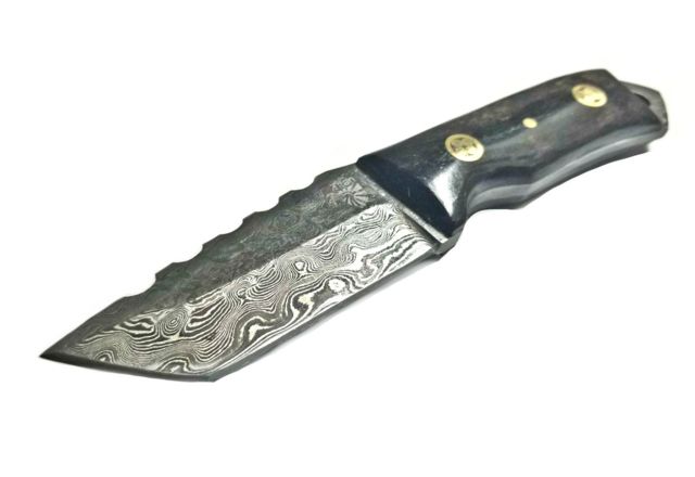 Titan International Knives Damascus Steel Tanto Knife Mini Beast - Dyed Bone Grip 3.1in Blade Dyed Bone Handle 6in - Titan International Knives