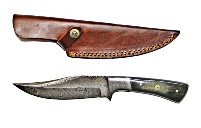 Titan International Knives Hand Forged Damascus Knife Hunting Knife 6in Blade Damascus bolster Camel Bone Handle 10.5in - Titan International Knives