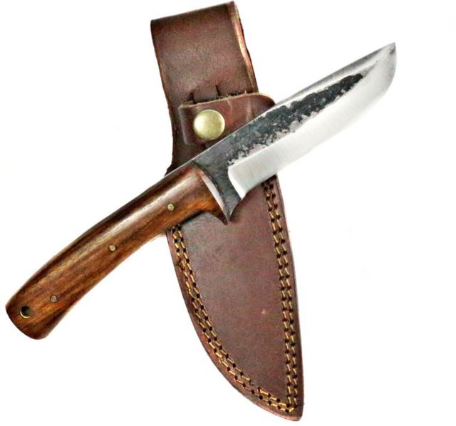 Titan International Knives Hand Forged Hunting-Utility Knife w/ Custom Carbon 4in Blade Rose Wood Handle 7.8in Overall - Titan International Knives