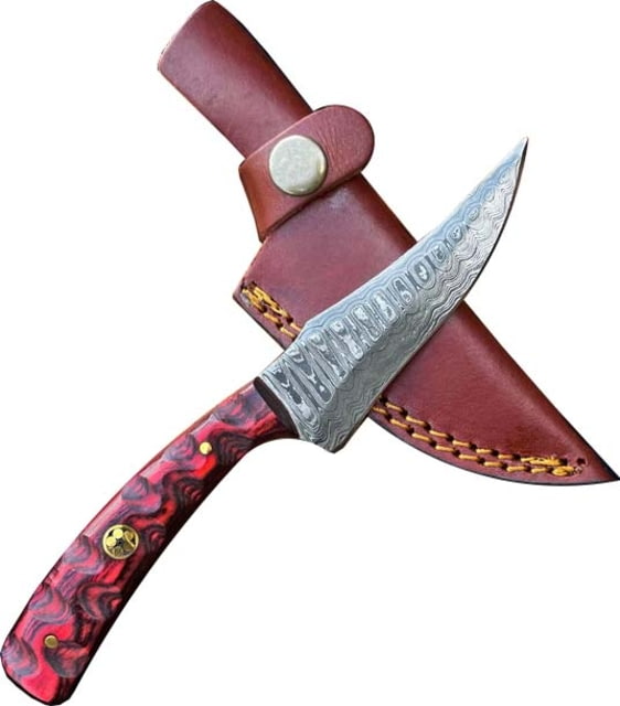 Titan International Knives  Fixed Blade Knives 3.7in Damascus Steel 15N20 1095 Skinning Red Diamond Wood Handle - Titan International Knives
