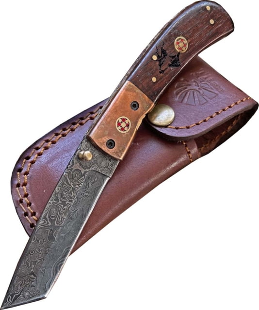 Titan International Knives  Fixed Blade Knives 4.2in High Carbon Damascus Steel Tanto Engraved Walnut Handle - Titan International Knives