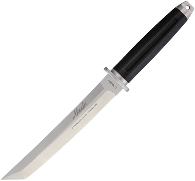 Tokisu Akechi Tactical Fixed Blade Knife 7.5" satin finish 7Cr17MoV stainless tanto blade Black rubber handle - Tokisu