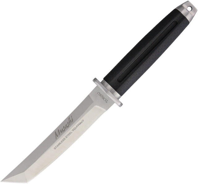 Tokisu Musashi Tactical Fixed Blade Knife 5.75" satin finish 7Cr17MoV stainless tanto blade Black rubber handle - Tokisu