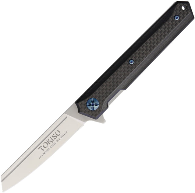 Tokisu Tactical Linerlock Folding Knife 3.5" satin finish 7Cr17MoV stainless blade Black G10 handle with carbon fiber inlay - Tokisu