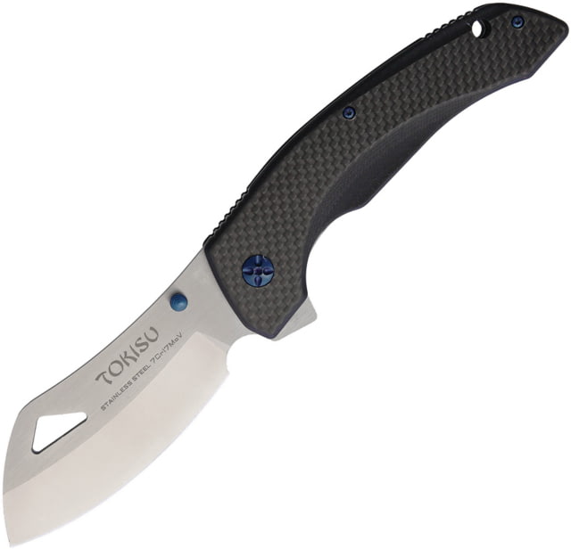 Tokisu Tactical Linerlock Folding Knife 4" satin finish 7Cr17MoV stainless blade Black G10 handle with carbon fiber inlay - Tokisu