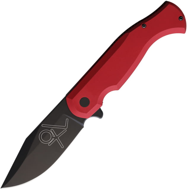 Tools for Gents Eastwood Red Folding Knife by Gudy Van Poppel 5.25in Closed 3.75in Black D2 Tool Steel Blade Red Aluminum Handle Nylon Sheath