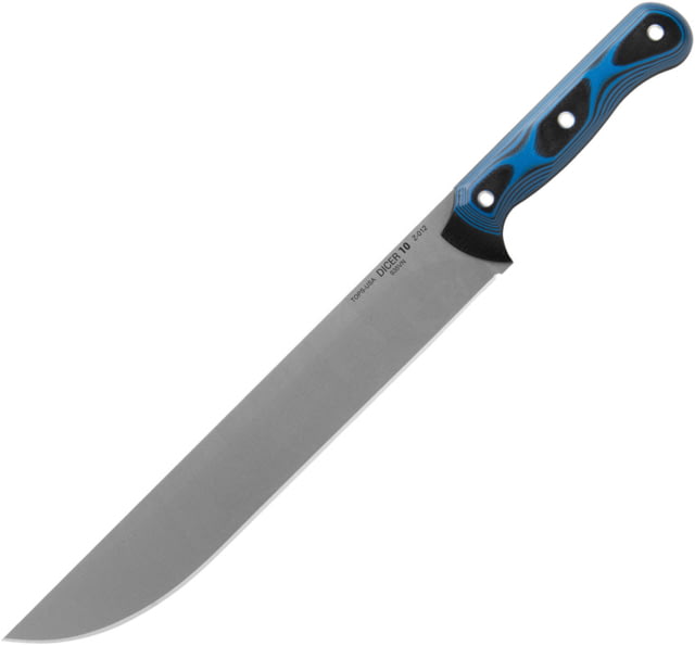 TOPS Knives Dicer 10 Slicer Knife 10" tumbled finish S35VN stainless blade Black and blue G10 handle - Tops Knives