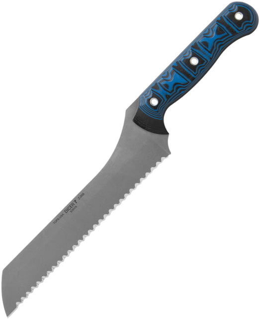 TOPS Knives Dicer 7 Bread Knife 7.63" tumbled finish serrated S35VN stainless blad Black and blue G10 handle - TOPS Knives