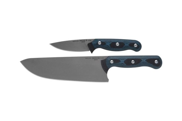 TOPS Knives Dicer 8-3 Kitchen Knife Combo 7.75in/3.5in CPM S35Vn Steel Drop Point Black Canvas Micarta/Blue-Black G10 Handle