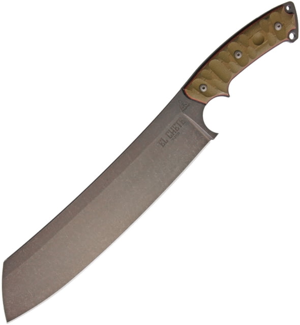 TOPS Knives El Chete Knife 17.5in Overall 12in Camo Finish 1095Hc Steel Blade Rocky Mountain Tread Canvas Micarta Handle Black Kydex Sheath - Tops Knives
