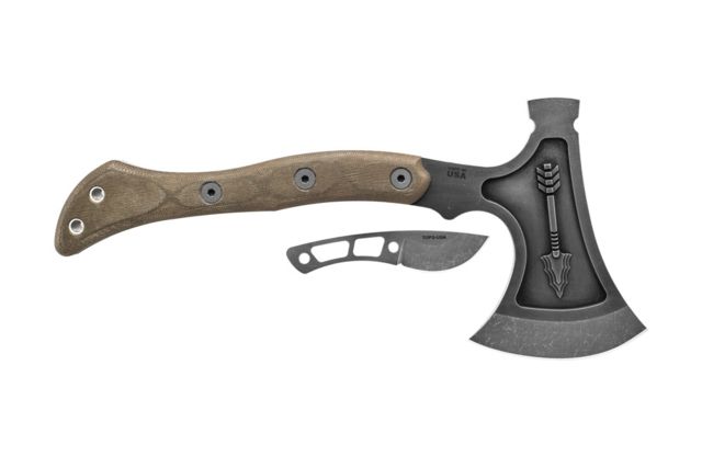 Tops Knives Hammer Hawk Tomahawk Ax 4.5 in Acid Rain 1075 RC 56-58 Blade Green Canvas Micarta Handle