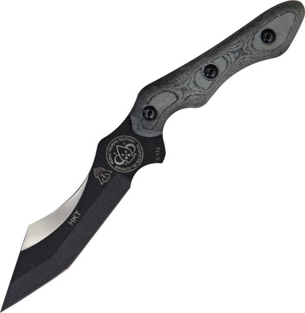 Tops Knives HKT Hunter Killer Tracker5in Carbon Black Linen Micarta Handle Fixed Blade Knife5inCarbon Steel Blade Black Linen Micarta Handle TP - Tops Knives