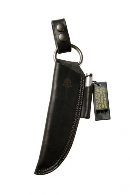 Tops Knives Leather Dangler-Style Sheath w/Firesteel and Survival Whistle Black Right Hand - Tops Knives