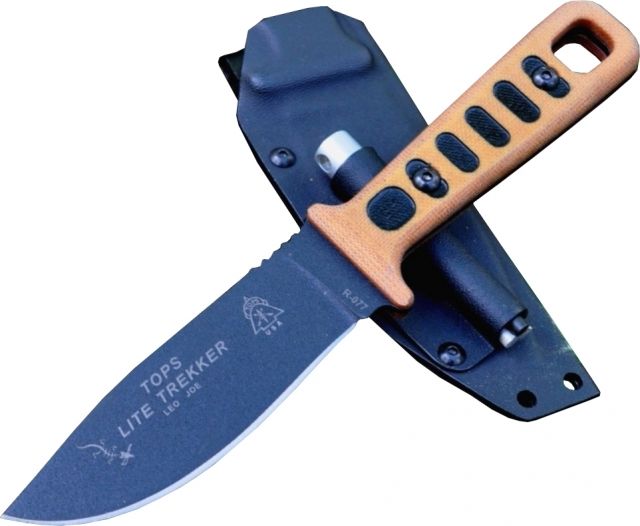 Tops Knives Lite Trekker Fixed Blade Knife w/Striker Operator's Black 4.25in - Tops Knives