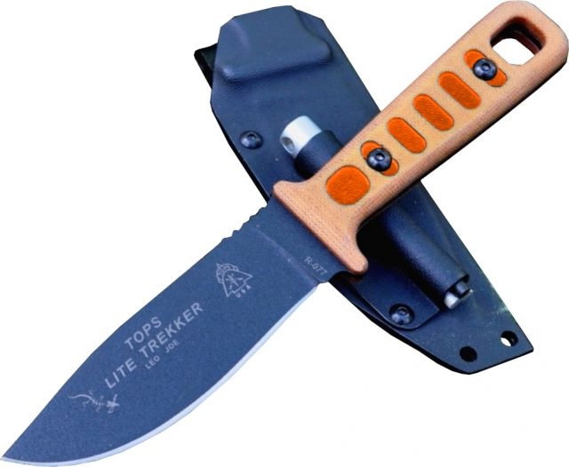 Tops Knives Lite Trekker Fixed Blade Knife w/Striker Hunter's Orange 4.25in - Tops Knives