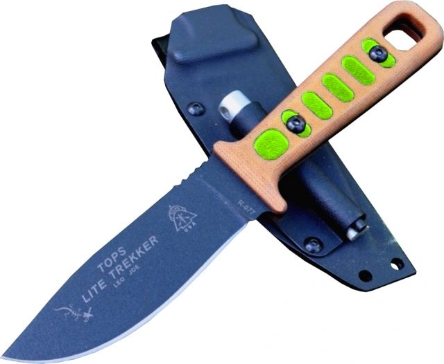 Tops Knives Lite Trekker Fixed Blade Knife w/Striker Survival Green 4.25in - Tops Knives