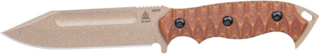 TOPS Knives M-PAT Fixed Blade Knife 9.75in Overall 4.88in Coyote Tan 1095HC Steel Blade Tan Canvas Micarta Handle Kydex Sheath