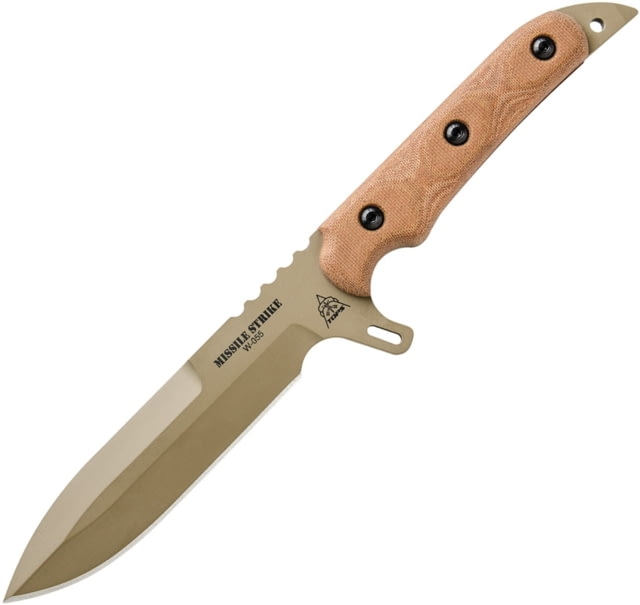 TOPS Knives Missile Strike Knife 11.38in Overall 6in Coyote Brown Coated 1095Hc Steel Spear Point Blade Coyote Brown Canvas Micarta Handle Coyote