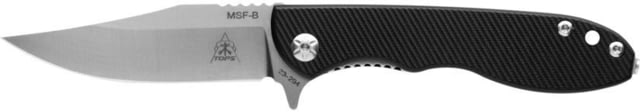 TOPS Knives MSF Black Elmax Folding Knife 4.38in Closed 3.25in Satin Scandi Grind Elmax Steel Drop Point Blade Black G10 Handle - Tops Knives