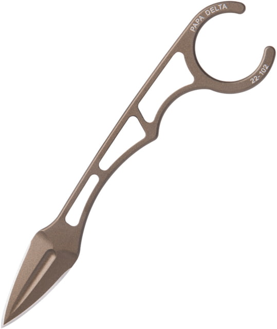TOPS Knives Papa Delta Fixed Blade Knife by Leo Espinoza 5.88in Overall 1.63in Double Edge 1095HC Steel Midnight Bronze Blade Skeletonized Handle - Tops Knives