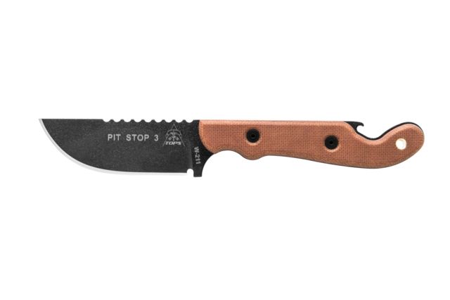 Tops Knives Pit Stop 3 Fixed Blade Knife3inCarbon Steel BladeTan Canvas Micarta Handle T - Tops Knives