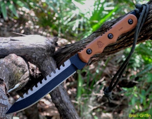 Tops Knives Ranger Bootlegger 2 Fixed Blade Knife5inCarbon Tool Steel Sawback BladeTan Canvas Micarta Handle TP - TOPS Knives