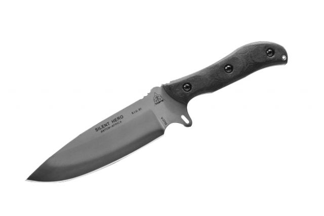 Tops Knives Silent Hero Fixed Blade Knife w/Smooth Scales Black 6.38in - Tops Knives