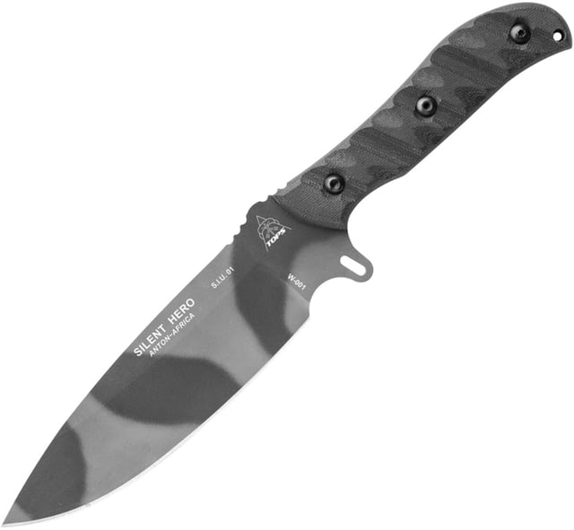 TOPS Knives Silent Hero Fixed Blade Knife by Anton Du Plessis 6.38in 1095HC Camo Blade Sniper Gray G10 Handle - Tops Knives