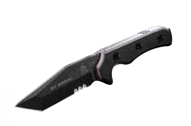 Tops Knives Sky Marshall Tanto Point Fixed Blade Knife Black 4.38in