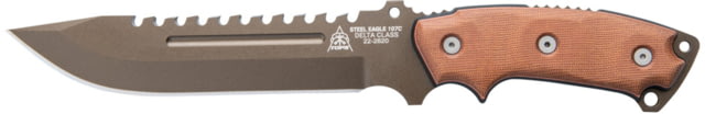 Tops Knives Steel Eagle 107C Delta Class Fixed Blade Knif 7.63 in Midnight Bronze Blade 1095 RC 56-58 Steel Tan/Black Canvas Micarta Handle