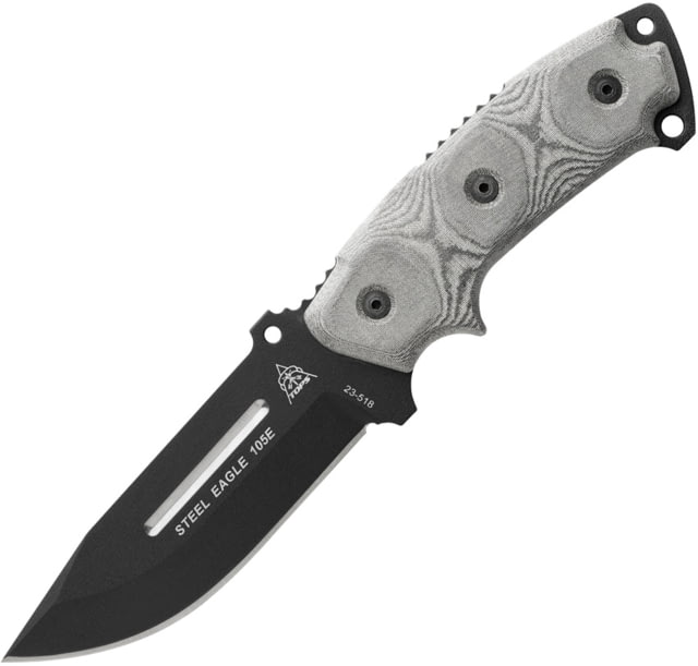 TOPS Knives Steel Eagle Hunter Point Knife 9.75in Overall 5in Black Traction Coated 1095HC Steel Hunter's Point Blade Black Linen Micarta Handle Black