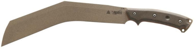 TOPS Knives The Bestia Knife 13" Tactical Stone finish 1095HC steel blade Green and tan canvas micarta handle