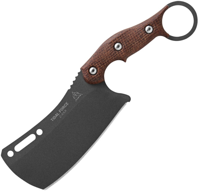 TOPS Knives Tidal Force Cleaver Knife 4.88" 1095HC steel blade Brown burlap micarta handle - Tops Knives