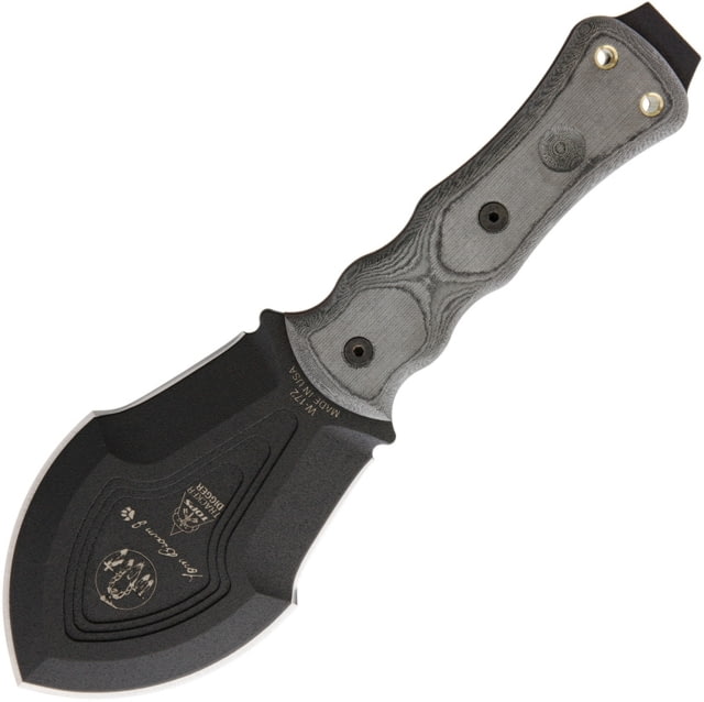 TOPS Knives Tracker Digger Knife 10.5in Overall 4.75in Black Traction Coated Double Edge 1095Hc Steel Blade Black Linen Micarta Handle Black Nylon - TOPS Knives