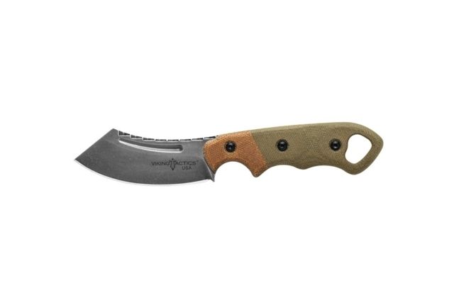 TOPS Knives VTAC Patriot Fixed Knife 3.00in 1095 RC 56-58 Steel Cleaver Blade Tan/Green Canvas Micarta Handle - Tops Knives