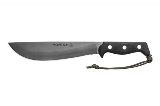 Tops Knives Yacare 10.0 Fixed Blade Knif 10.25 in Acid Rain Blade 1095 RC 56-58 Steel Black Canvas Micarta Handle