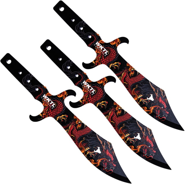 Toro Knives Tesoro Fire Throwing Knives 15in Overall 8in Black Powder 3Cr13 Blade Fire Dragon Artwork SS Handle Nylon Sheath - Toro Knives