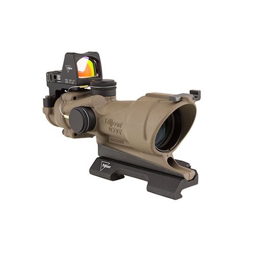 Trijicon 4x32 ACOG ECOS Center Illuminated Amber Crosshair 5.56 Reticle w/ Backup Iron Sights Quick Release Mount & LED 3.25 MOA Red Dot RMR Type