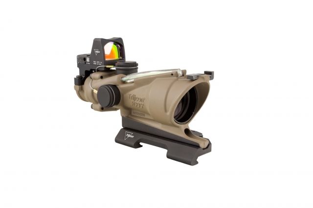 Trijicon 4x32 ACOG ECOS Dual Illuminated Green Crosshair 5.56 Reticle w/ Backup Iron Sights Quick Release Mount & LED 3.25 MOA Red Dot RMR Type