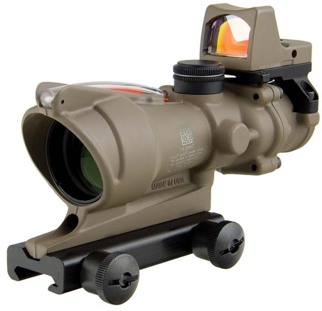 Trijicon 4x32 ACOG Rifle Scope Dual Illuminated Red Chevron .223 Reticle w/ Colt Knob Thumbscrew Mount & LED 3.25 MOA Red Dot RMR Type 2 Cerakote FDE