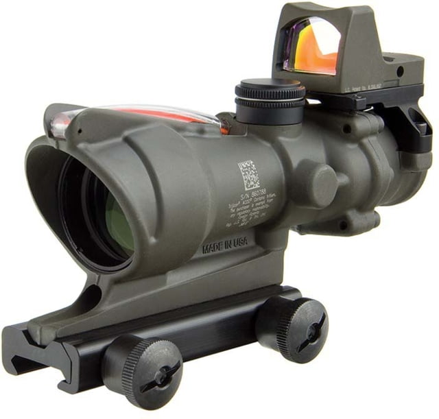 Trijicon 4x32 ACOG Rifle Scope Dual Illuminated Red Chevron .223 Reticle w/ Colt Knob Thumbscrew Mount & LED 3.25 MOA Red Dot RMR Type 2 Cerakote OD