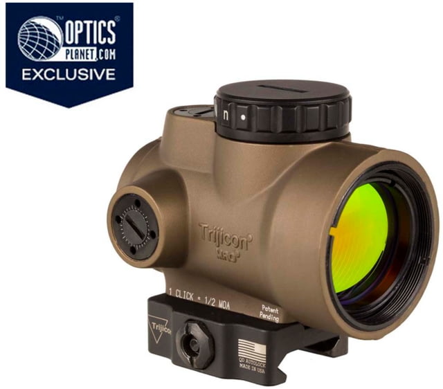 DEMO Trijicon OPMOD MRO 1x25mm Red Dot Sight 2 MOA Green Dot Reticle w/Low Levered Quick Release Mount AC32082 Angled Glass Coyote Brown - Opmod