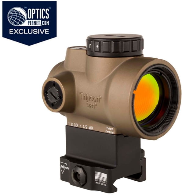 DEMO Trijicon OPMOD MRO 1x25mm Red Dot Sight 2 MOA Green Dot Reticle w/Lower 1/3 Co-Witness Levered Quick Release Mount AC32084 Angled Glass Coyote - Opmod
