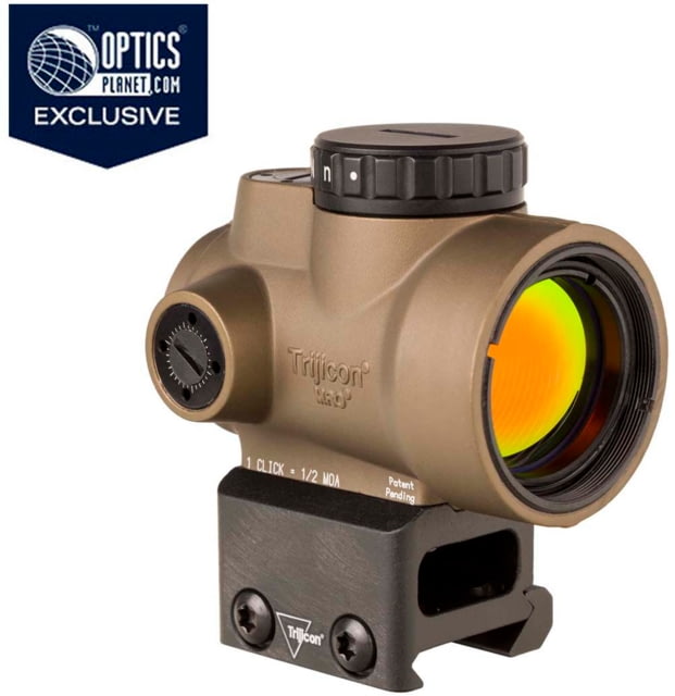 Trijicon OPMOD MRO 1x25mm Red Dot Sight 2 MOA Red Dot Reticle w/Trijicon MRO Full Co-Witness Mount AC32068 Angled Glass Coyote Brown - Opmod