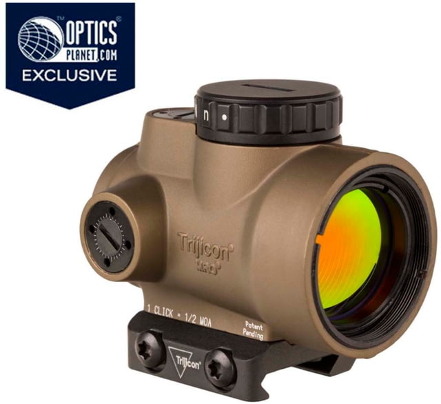 Trijicon OPMOD MRO 1x25mm Red Dot Sight 2 MOA Red Dot Reticle w/Trijicon MRO Low Mount AC32067 Angled Glass Coyote Brown - Opmod