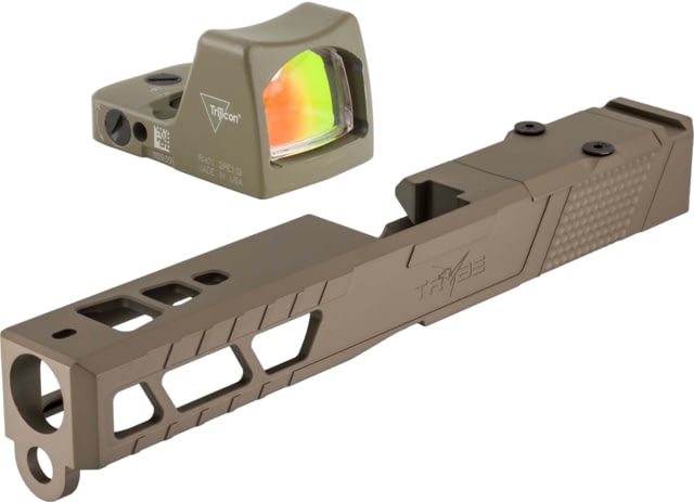 Trijicon RM01 RMR Type 2 LED 3.25 MOA Red Dot Sight Flat Dark Earth and TRYBE Defense Pistol Slide Glock 17 Gen 3 RMR Cut Version 2 FDE Cerakote